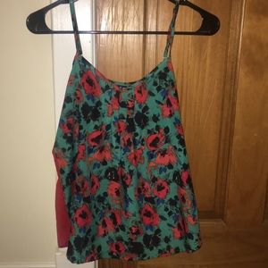 Green and red floral tank top / camisole